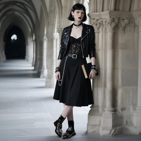 ⚡Women's Black Patent Halloween Ankle Boot Pointed Toe Chunky Heel Boots Buckles - Picture 3 of 6